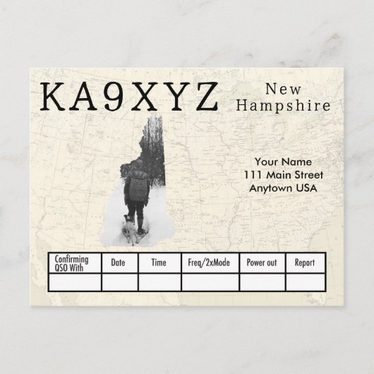 Your Photo New Hampshireシェイプ切り出しカスタムQSL ポストカード (正面)