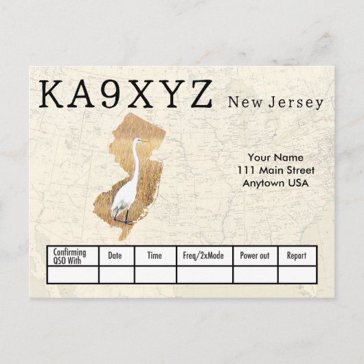 Your Photo New Jersey Shapes切り出しカスタムQSL ポストカード (正面)