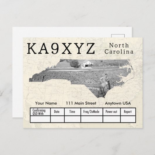Your Photo North Carolinaの形をした切り出しカスタムQSL ポストカード (正面/裏面)