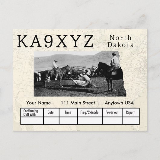 Your Photo North Dakotaの形をした切り出しカスタムQSL ポストカード (正面)