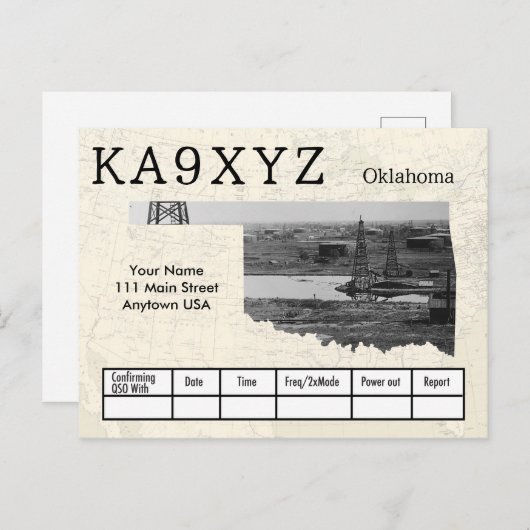 Your Photo Oklahoma Shapes切り出しカスタムQSL ポストカード (正面/裏面)
