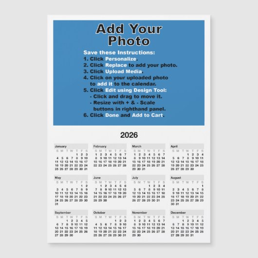 Your photo on 5x7 Mini Calendar Magnet Template マグネット招待状 (正面)