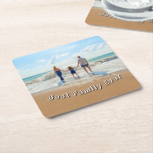 Your Photo Paper Coaster Text - Best Family Ever スクエアペーパーコースター (アングル)