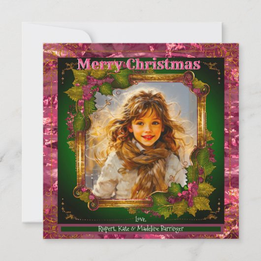 YOUR Photo Pink エレガント Christmas Card 招待状 (正面)