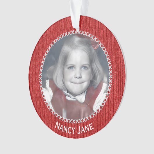 Your Photo Red Knit Pattern Picture Frame オーナメント (正面)