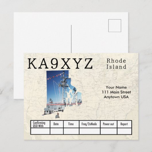Your Photo Rhode Island Shapes切り出しQSL ポストカード (正面/裏面)
