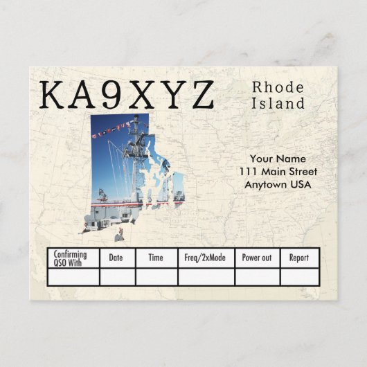 Your Photo Rhode Island Shapes切り出しQSL ポストカード (正面)