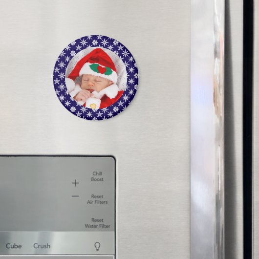 Your Photo Santa Baby Blue Background Snowflakes マグネット (インサイチュ (冷蔵庫))