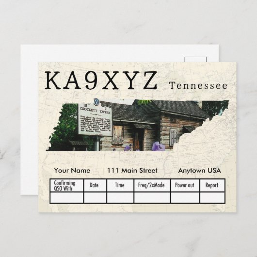 Your Photo Tennesseeシェイプ切り出しカスタムQSL ポストカード (正面/裏面)