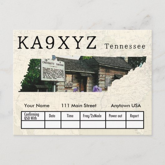 Your Photo Tennesseeシェイプ切り出しカスタムQSL ポストカード (正面)