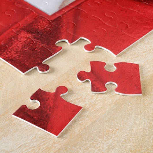 Your Photo Text - Holiday Red Metallic ジグソーパズル (側面)