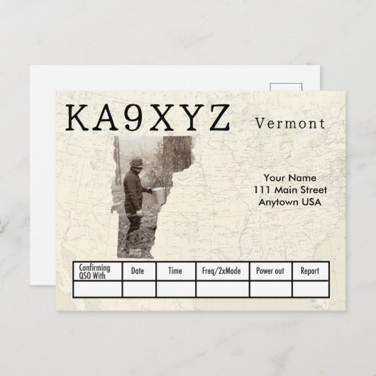 Your Photo Vermont Shapes切り出しカスタムQSL ポストカード (正面/裏面)