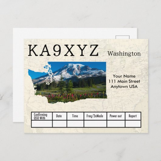 Your Photo Washington Shapes切り出しカスタムQSL ポストカード (正面/裏面)