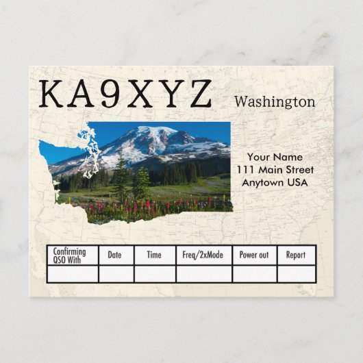 Your Photo Washington Shapes切り出しカスタムQSL ポストカード (正面)