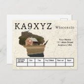 Your Photo Wisconsinの形をした切り出しカスタムQSL ポストカード (正面/裏面)