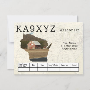 Your Photo Wisconsinの形をした切り出しカスタムQSL ポストカード