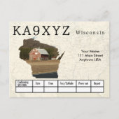 Your Photo Wisconsinの形をした切り出しカスタムQSL ポストカード (正面)