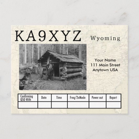 Your Photo Wyomingの形をした切り出しカスタムQSL ポストカード (正面)