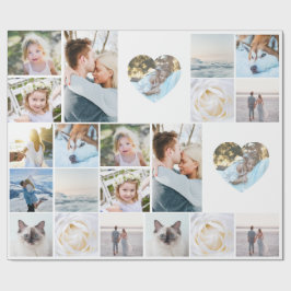 Your Photos Custom Collage Grid Heart Modern ラッピングペーパー