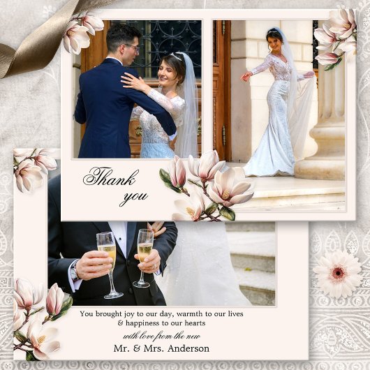 Your Photos Magnoliaの結婚サンキューカード サンキューカード