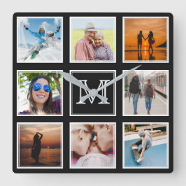 YOUR Photos, Monogram & Color wall clock スクエア壁時計