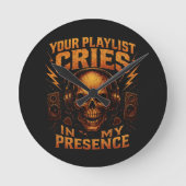 Your Playlist Cries Skull Headphone Music ラウンド壁時計 (正面)