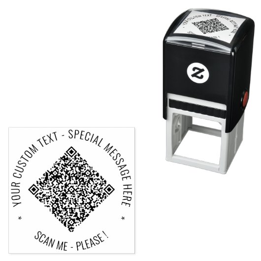Your QR Code and Custom Text Round Stamp Example セルフインキングスタンプ (インサイチュ)