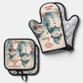 Your Quotes Watercolor Snowman Christmas 鍋つかみ&鍋敷きセット (正面/裏面)