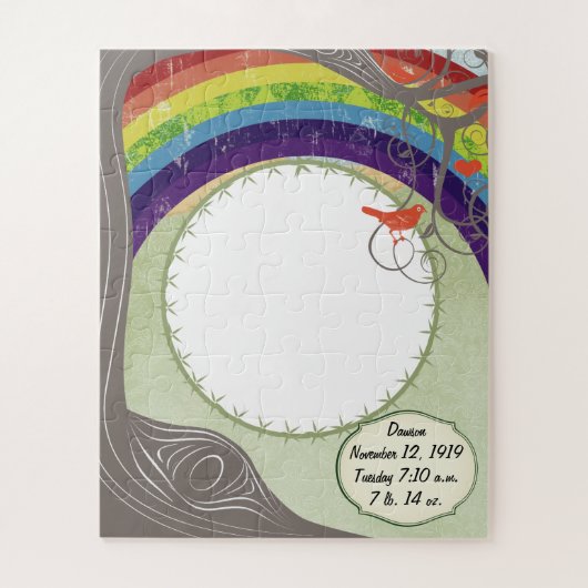 Your Rainbowベビー写真かわいい木と鳥 ジグソーパズル (縦)