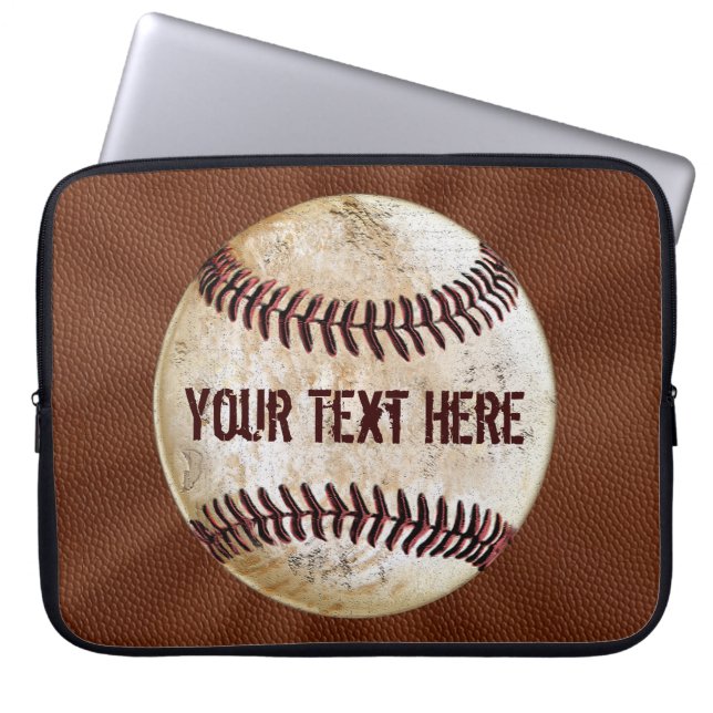 YOUR TEXTが入ったクールなビンテージベースボールラップトップケース ラップトップスリーブ (正面)