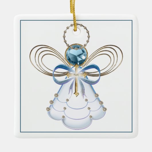 Your Text：クリスマス・エンジェル・オブ・信仰 セラミックオーナメント (正面)