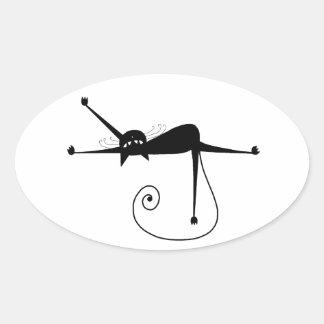 Your Text - Black Catキャラクターポーズ4 楕円形シール