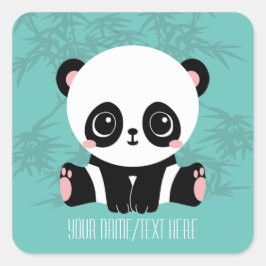 Your text/Color Cute Cartoon Panda Bear in Bamboo スクエアシール