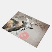 YOUR TEXT Cute Billy Goat with Bubblegum Welcome ドアマット (アングル)