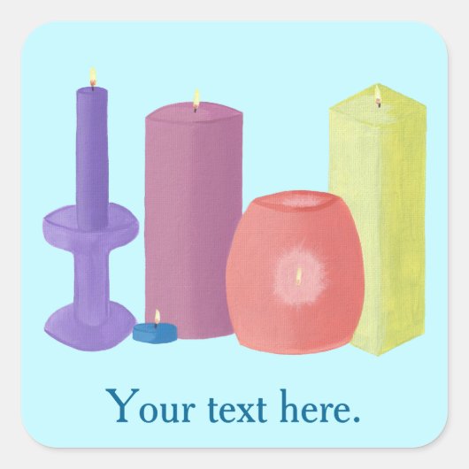 Your Text Here Candle Candle Stickers スクエアシール (正面)