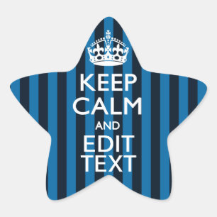 Your Text on 保 Calm Blueストライプスタイル 星シール
