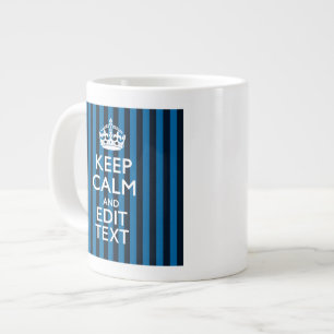 Your Text on 保  Calm Blue ストライプ Decor（冷静な青い文字のテキスト ジャンボコーヒーマグカップ