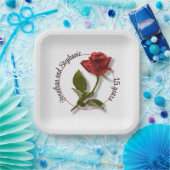 Your Text - One Red Rose – ロマンチックなフローラ写真 ペーパープレート (パーティー)