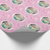 Your Text.Photo Pink/White シンプルストライプ Options ラッピングペーパー (角)