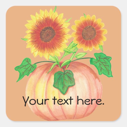 Your Text Sunflowers in Pumpkin, 離れ Stickers スクエアシール (正面)