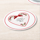 Your Text Valentines Day - Red Rosesフローラ写真 ラウンドペーパーコースター (アングル)