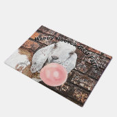 YOUR TEXT White Nubian Goat with Bublegum ドアマット (アングル)
