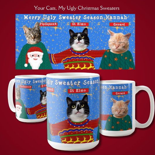 Your Three Cats衣服の醜いクリスマスセーターの写真 コーヒーマグカップ