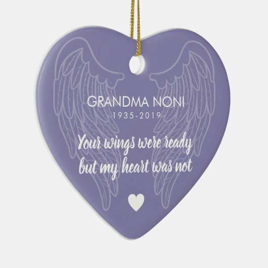 Your Wings パーソナライズされた Memorialハート紫 セラミックオーナメント (右)