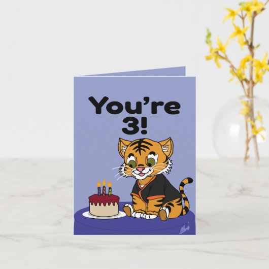 You're 3 Tiger Cub Happy Birthday Card カード (黄色い花)