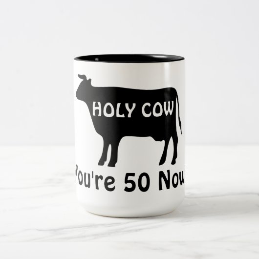 You're 50 Now Holy Cow Funny Cow Theme Birthday ツートーンマグカップ (中央)