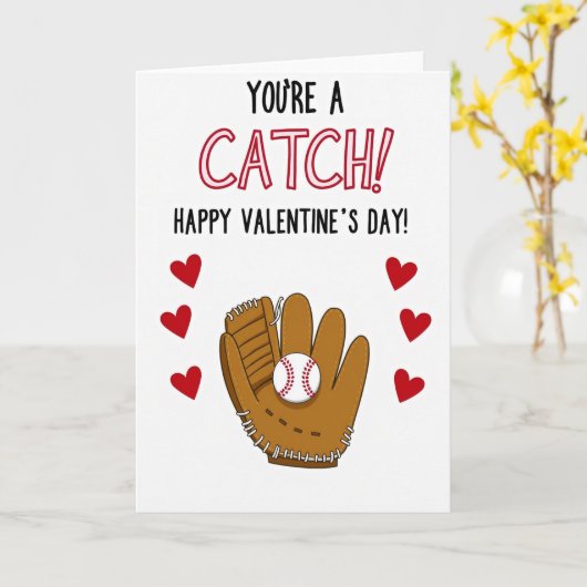 Youre A Catch Baseball Valentines Card カード (黄色い花)