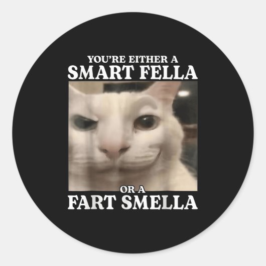 You're Either A Smart Fella Or A Fart Smella Cat F ラウンドシール (正面)