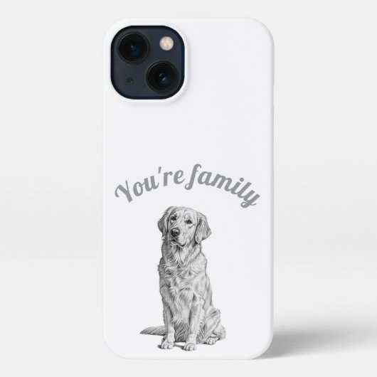 You're Family" Charcoal Lead Grey Dog Sketch iPhoneケース (裏面)