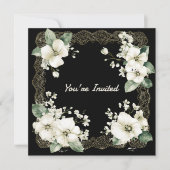 You're Invited White and Gold Floral Frame 招待状 (正面)